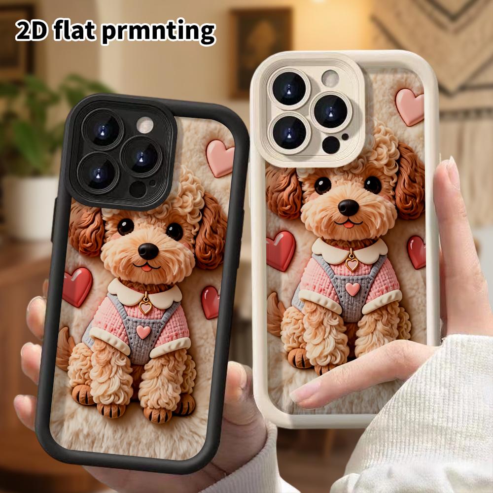 Phone Case: 2D Flat, Suitable for iPhone 18, 17, 16, 15, 14, 13 Pro Protective Case, Curly-haired Teddy Puppy, Perfect Christmas and Halloween Holiday