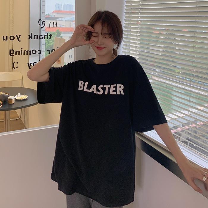 Cotton simple letter t-shirt women's short sleeve trendy design sense niche summer ins Korean top