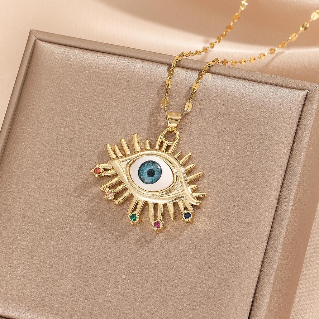 French Style Personality Hip-hop Style Necklace 1 Piece Inlaid with Colorful Zircon Devil Eye Necklace Accessories