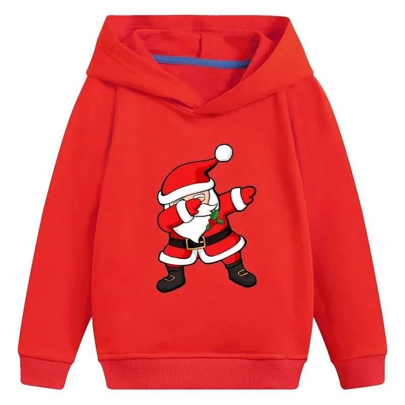 

Детская осенне-зимняя толстовка с капюшоном с принтом Санта-Клауса, повседневный и модный пуловер для девочек, топ на рождественскую тематику 100