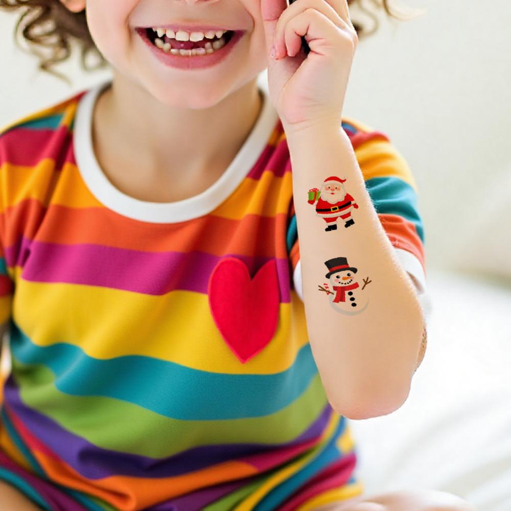54pcs Temporary Tattoo Christmas Stickers Temporary Tattoo Stickers Snowman Labels Holiday Decals Cartoon Santa Claus Stickers