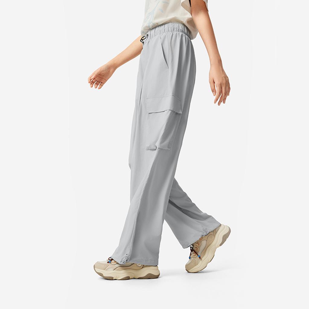 Li Ning Sports Lifestyle Series Solid Color Mid Waist Breathable Versatile Loose Straight Casual Pants Women Bottoms Light-Gray AYKV540-1