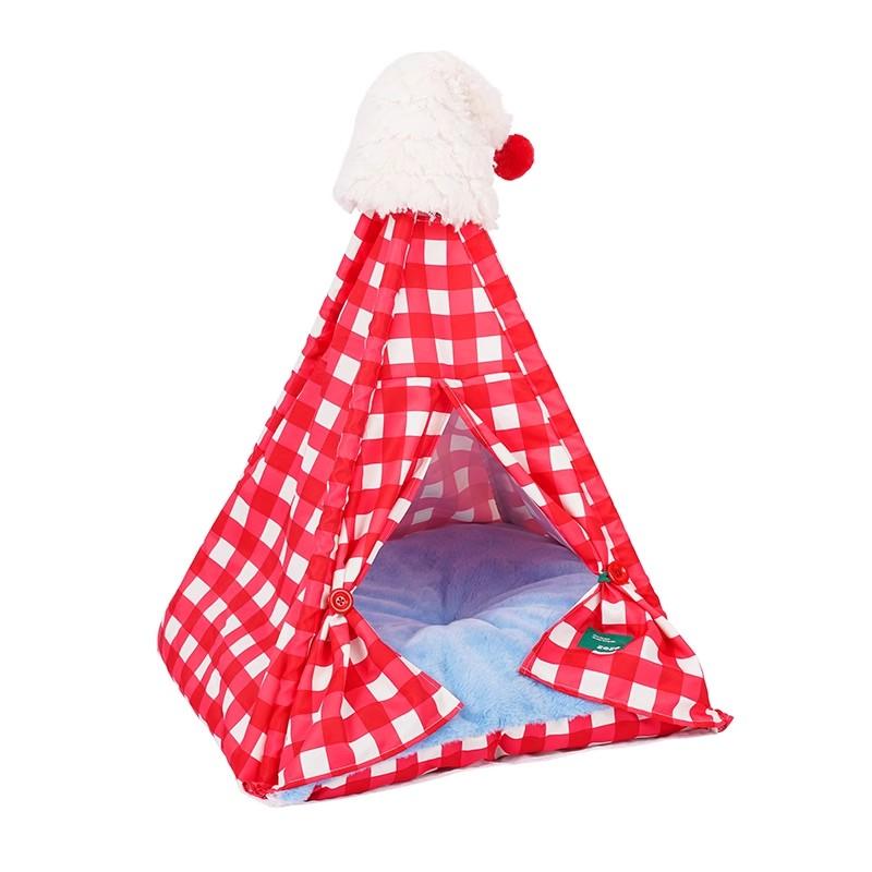 

Christmas Pet Tent with Removable Cushion Warm Snow Hat Design Cat House Semi-Enclosed Washable Pet Bed Cozy Dog Bed for Cats within 10kg
