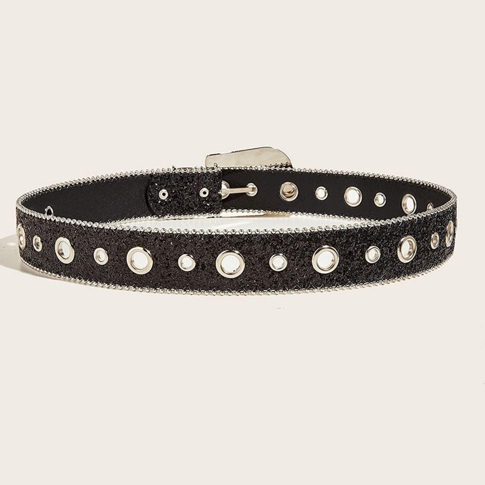 Beads Bordered Shiny Wide Belt Solid Color Women PU Belt Vintage Rhinestone Waistband  Ornament