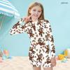 Girls High Neck Long Sleeve Front Zip Cartoon Printed Boyshort One Piece Swimsuit