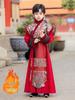 Boys' Hanfu 2025 Winter Velvet Tang Suit - Red Knight's Costume for New Year Performance