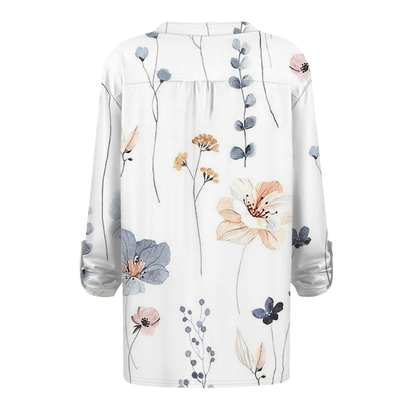 Женская модная повседневная футболка с v-образным вырезом и длинным рукавом с принтом — фото 5