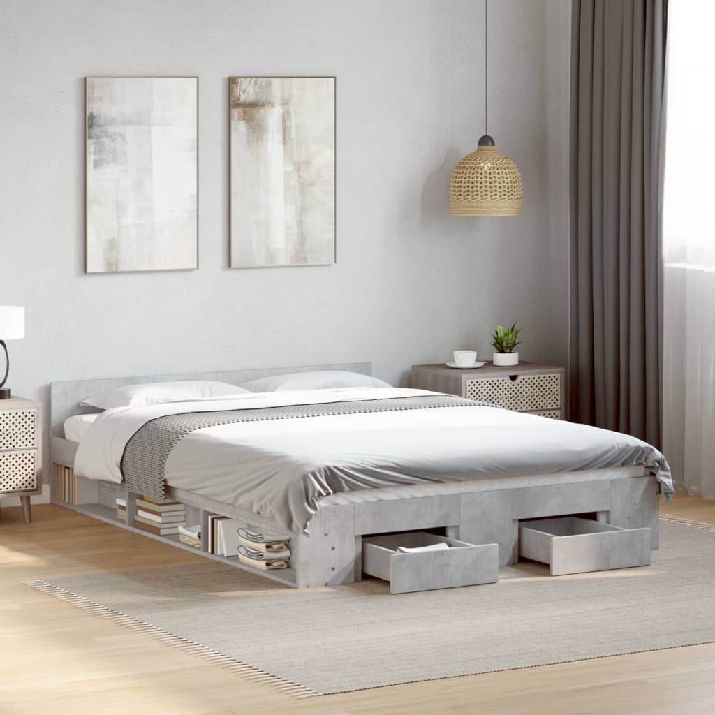 Bed Frame with Drawers Concrete Grey 150x200 cm Engineered Wood