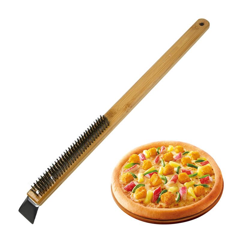 Pizza Oven Brush Steel Wire Pizza Stone Cleaning Brush With Scraper Oven Cleaner