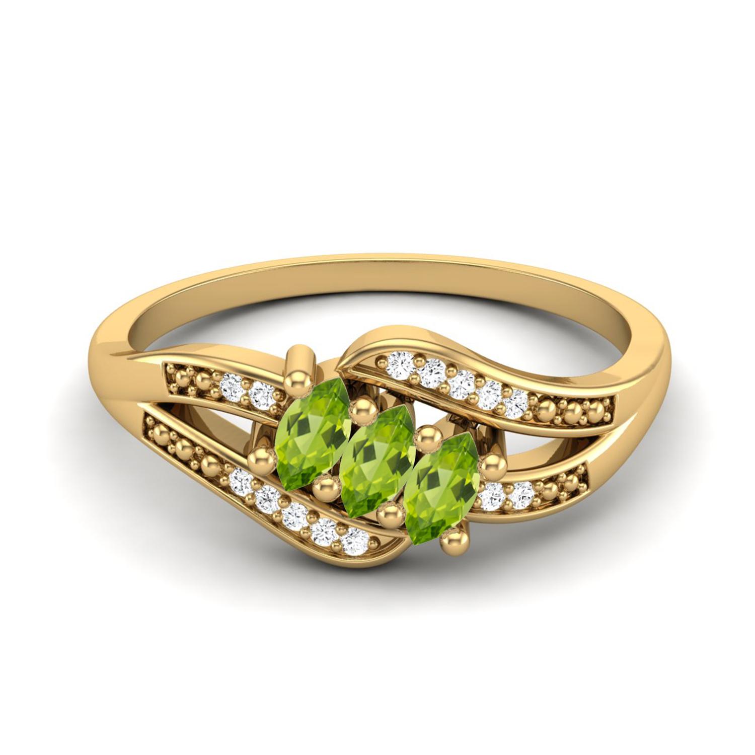 0.41 Ctw Marquise Peridot 925 Sterling Silver Gold Vermeil Three Stone Women Engagement Ring 6