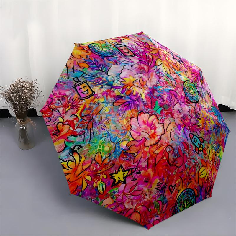 1pc Graffiti Art Umbrella Portable Folding Umbrella Durable Iron Frame, Suitable for All Seasons Home Travel Outdoor yy260319017