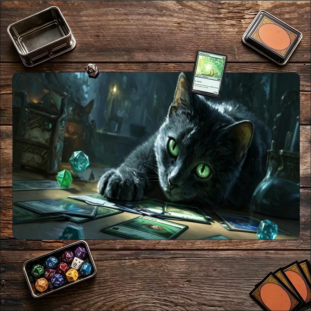Mystic Black Cat Pattern Game Playmat Non Slip Rubber Smooth Extended Table Mat For Trading Card Game Tabletop Gaming
