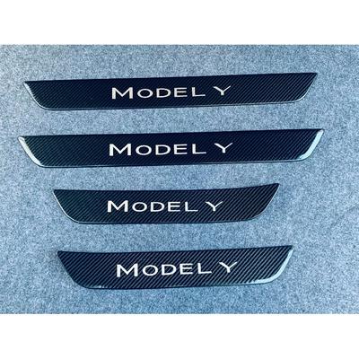 Pour Tesla Model Y Accessoires de Voiture Protection de Plaque de Seuil de Porte Auto Seuil Coup de Pied Autocollant Style Pédale de Garde