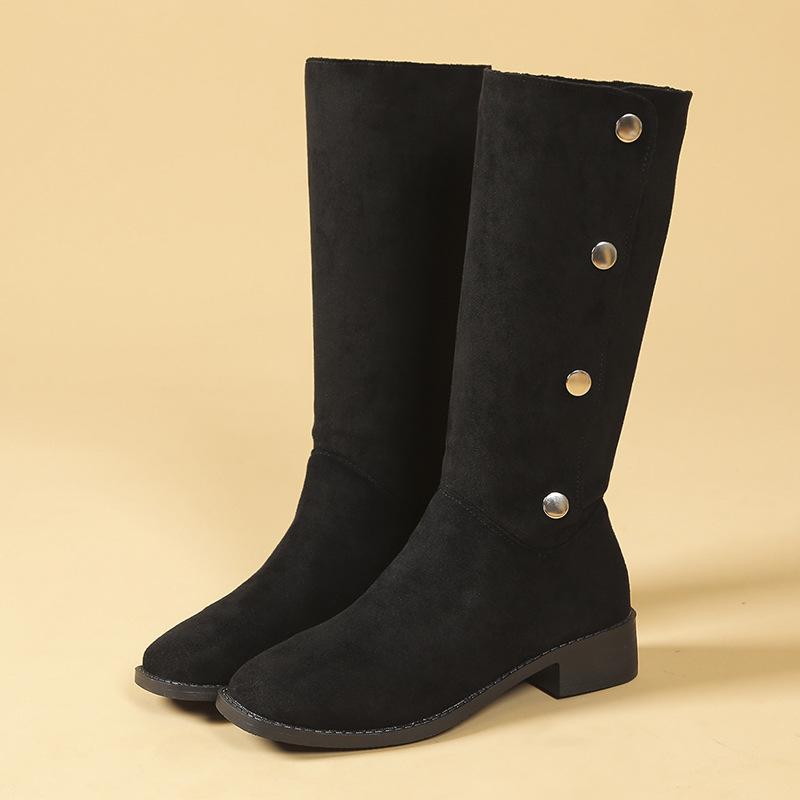 

2025 ретро стиль сапоги большого размера женские 2024 осень и зима новые толстые каблуки тонкие но до колена модные сапоги 43 чёрный