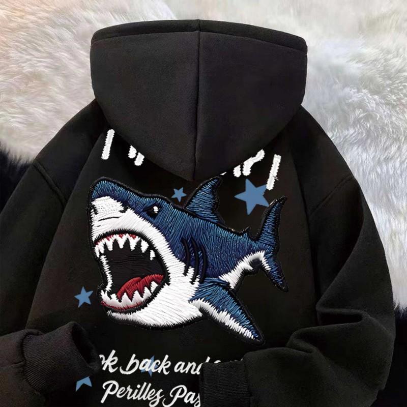Oversized Shark Embroidery-Style Hoodie Men Women