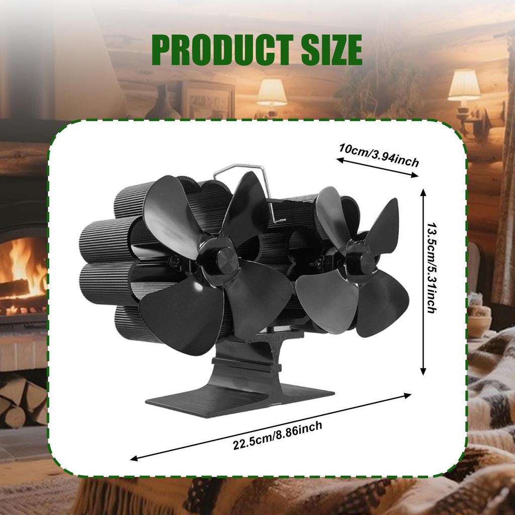 Stove Fan, Low Noise Compact Double Head Heat Powered Fan for Picnics Parties Sheds Patios Barns