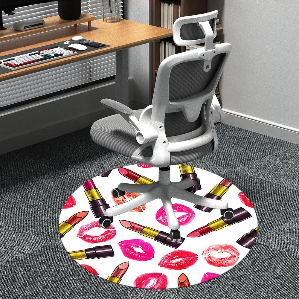 

1pc Lipstick Kisses Chair Carpet for Office Non Slip, Machine Washable Rug for Office, Room Holiday Decor for Christmas, Birthday Polyester 80cm