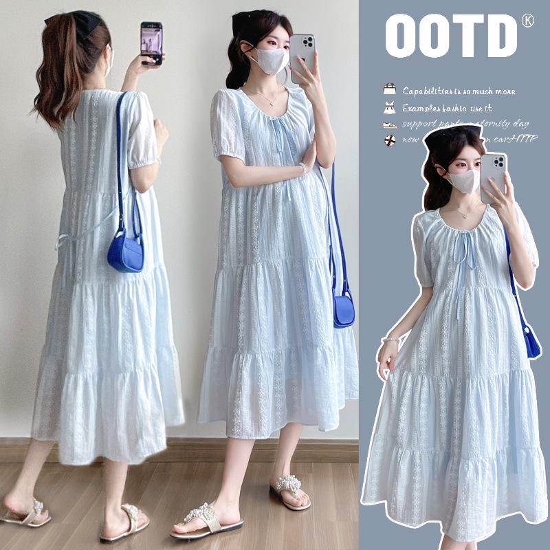 New Summer Korean Style Loose Slimming Plus Size Maternity Midi Dress M