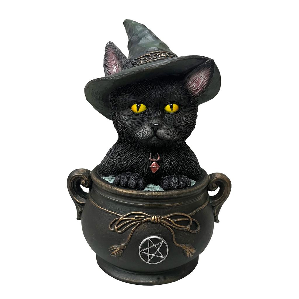 Witchy Cat Familiar with Magic Ball  Spirit Incarnate The Black Witches Cat Figurine With Hat And Is Decorated With Halloween