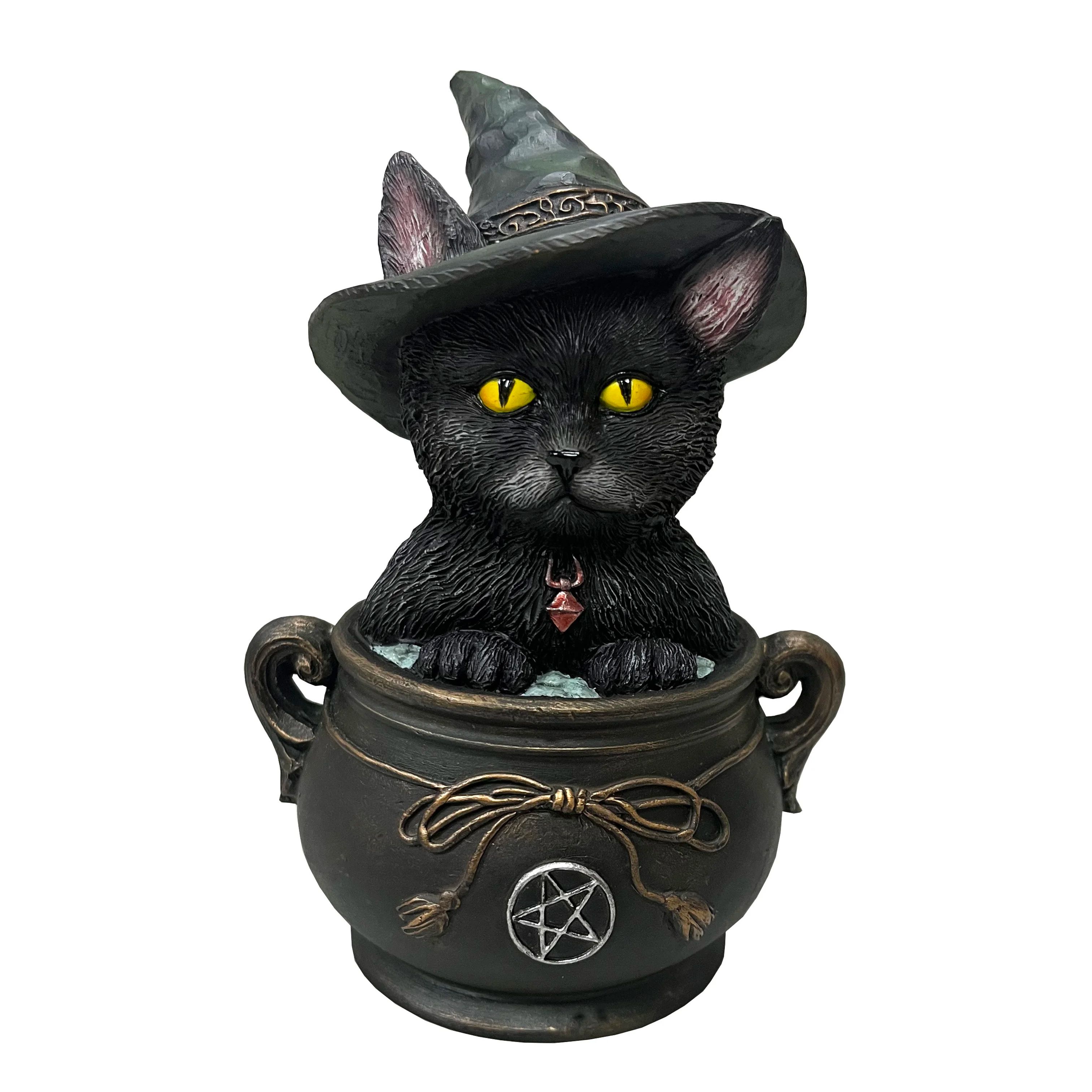 Witchy Cat Familiar with Magic Ball  Spirit Incarnate The Black Witches Cat Figurine With Hat And Is Decorated With Halloween