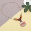 Ethnic Style Colorful Striped Necklace Round Leather Pendant Necklace Women's Fashionable Wooden Bead Necklace Bohemian Jewelry