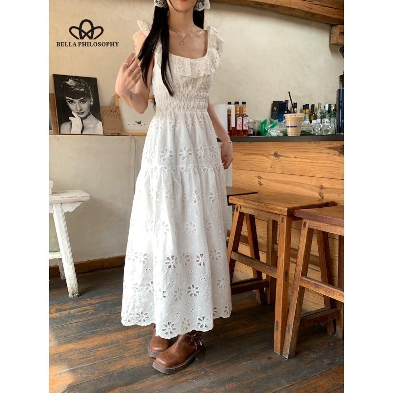 French Niche Design Hollow Crochet Dress Female Summer New Tea Break Temperament Fairy First Love Long Dress Casual Dress