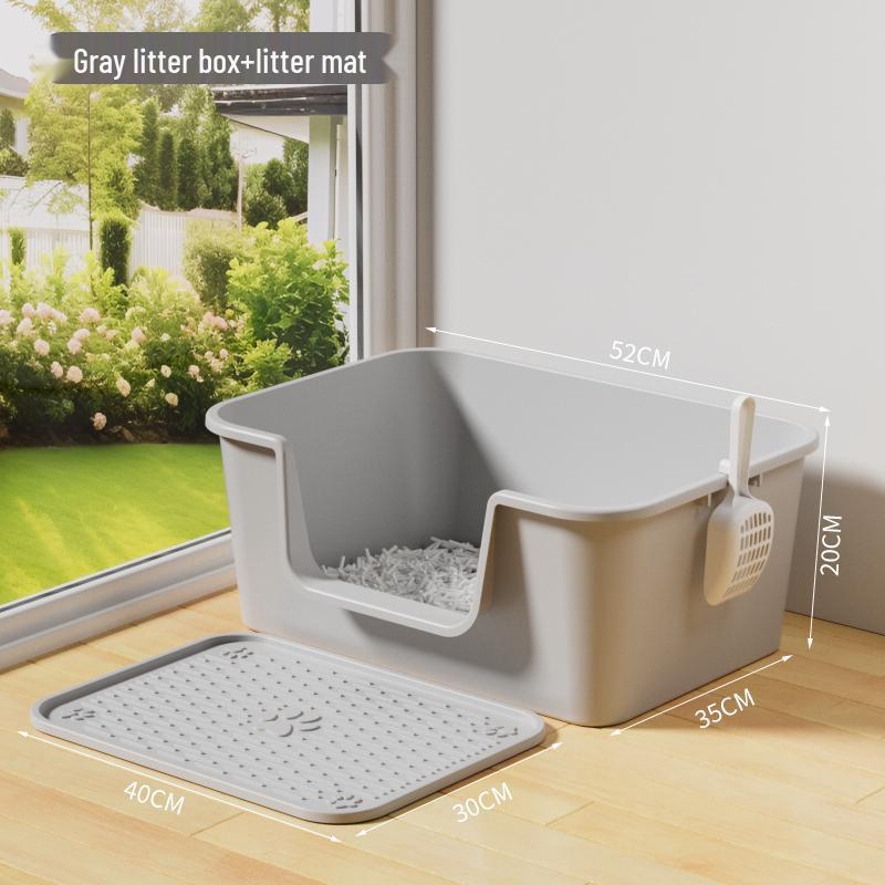 Anti-Splash Open-Top Cat Litter Box with Deodorant for Large Cats