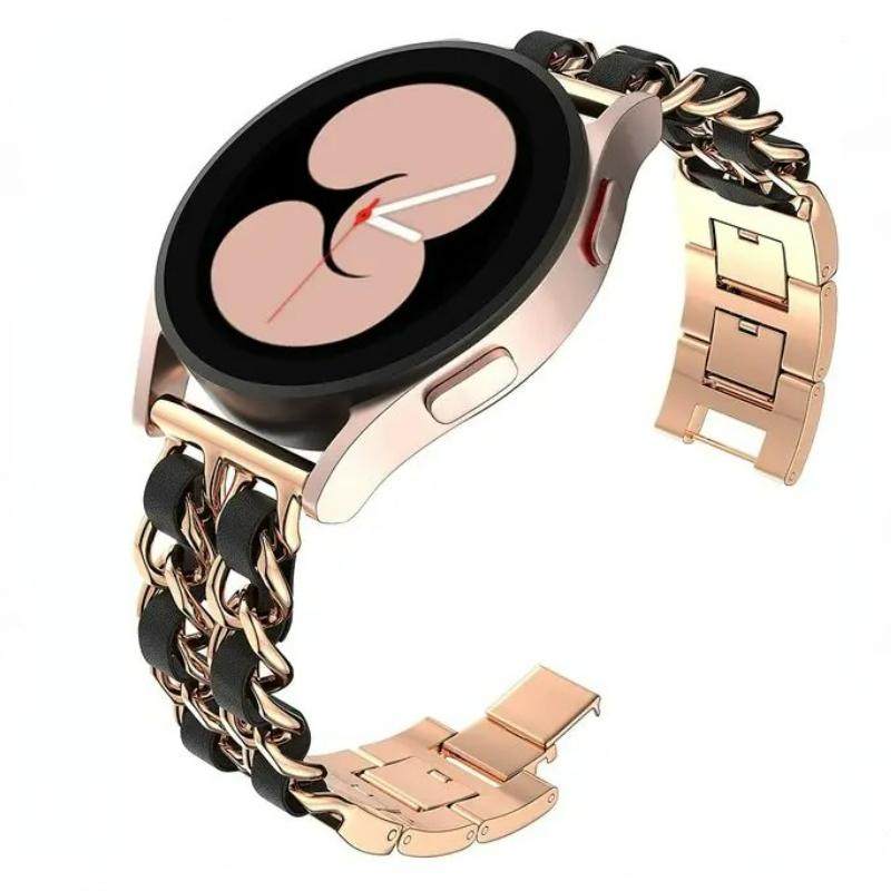 22mm 20mm Leather+Metal Strap for Samsung Galaxy Watch 7 6 5 4 40mm 44mm Replaceable Bracelet for Huawei Watch GT6/5/4 46mm Band