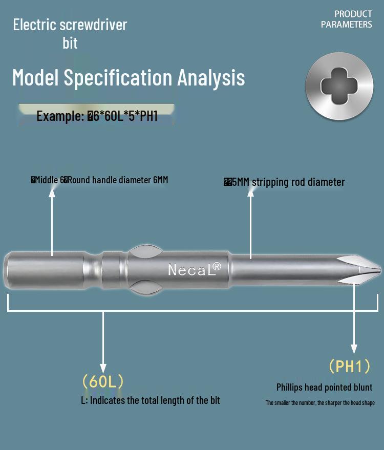 Nigao 802 Magnetic S2 Steel Electric Screwdriver Bit, 6mm, 60/80mm Length