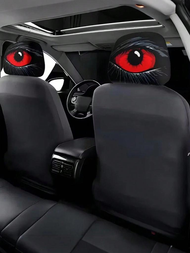 2Pc Red Evil Eye Car Headrest Covers – Funny & Stylish Seat Pillow Covers, a Practical Choice for Long Drives and Car Decoration