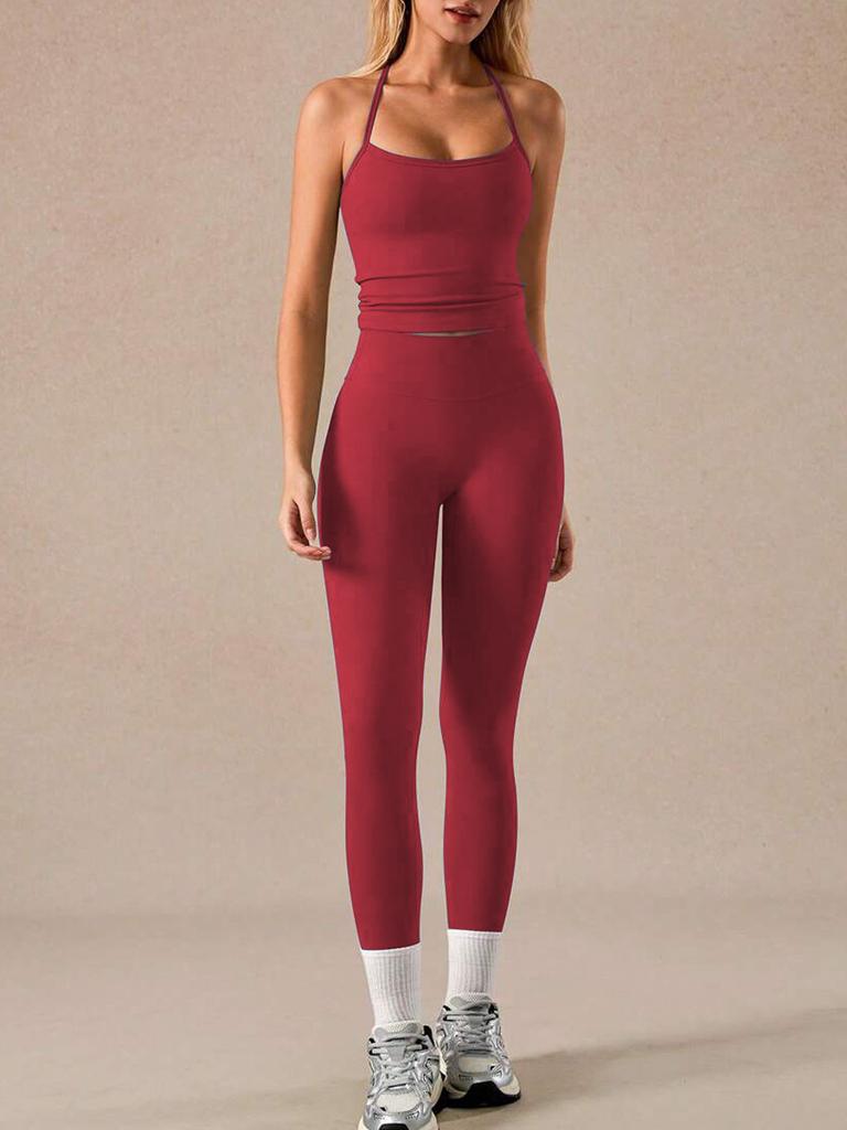 New yoga vest trousers set women's fitness nude quick-drying sports trousers sexy vest two-piece set