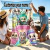Custom Name Personalized Labubu Print Beach Towel, for Trip Camping Beach Party Home Decor, Birthday Gift for Family & Friends