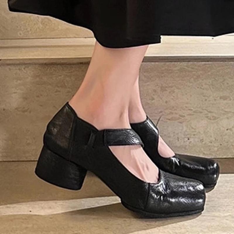 Women Mary Jance Shoes Square Toe Designer Shoes Fashion Heeled Sandals 2025 Elegant Dress Ballet Pumps Mujer Zapatillas