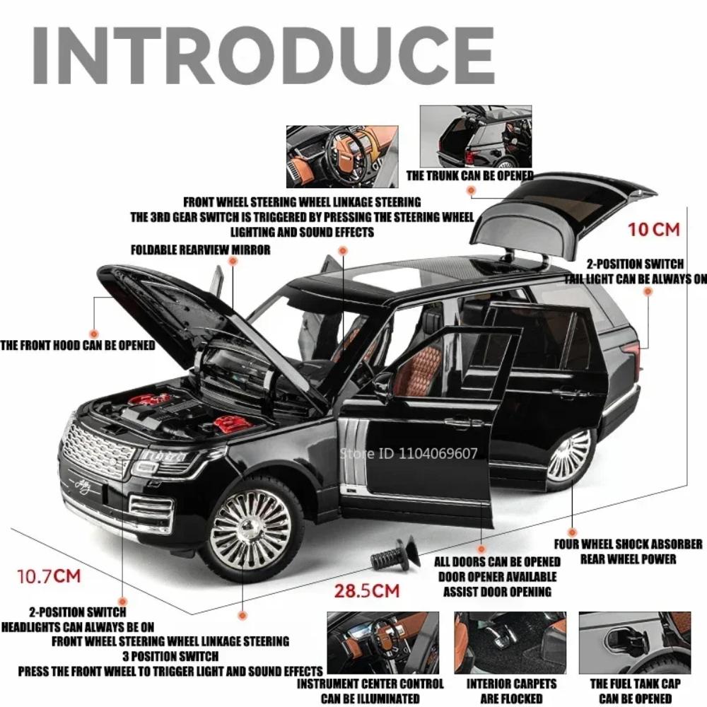 Large 1:18 Land Rover Defender Range Rover Alloy Model Car Toy Metal Diecast SUV Off-road Vehicles Collection Sound Light Gifts