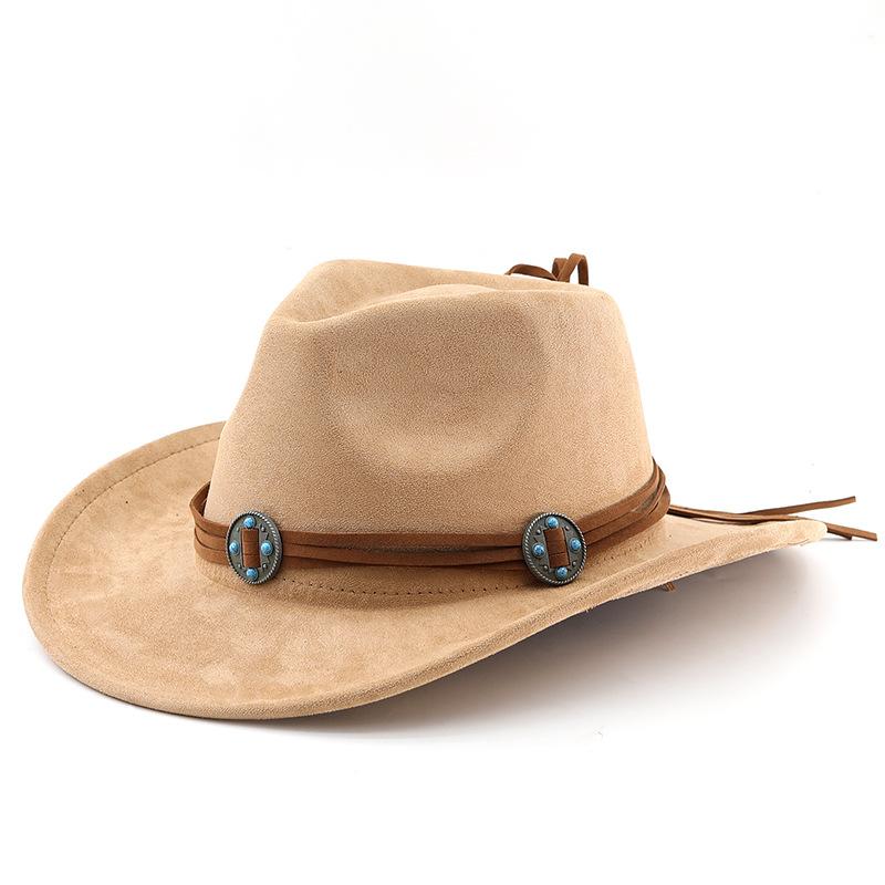 Suede curled brim western cowboy hat for men and women, outdoor travel hat, rolled brim ethnic style fedora, felt hat