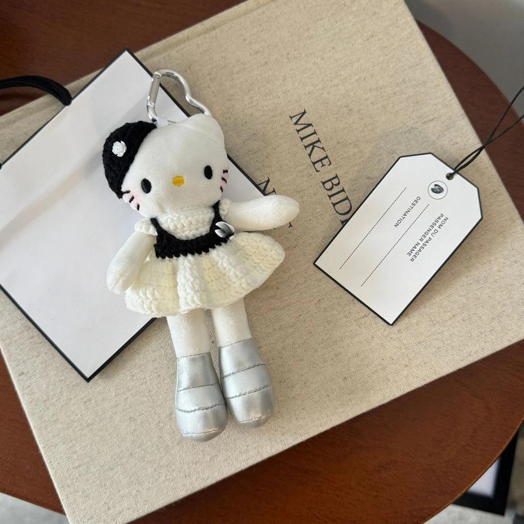 Long Leg Hello Kitty Plush Keychain Polka Dot Dress Bag Kitty Cat Doll Trendy Pendant Cute Bag Charm For Handbag Accessory Gifts