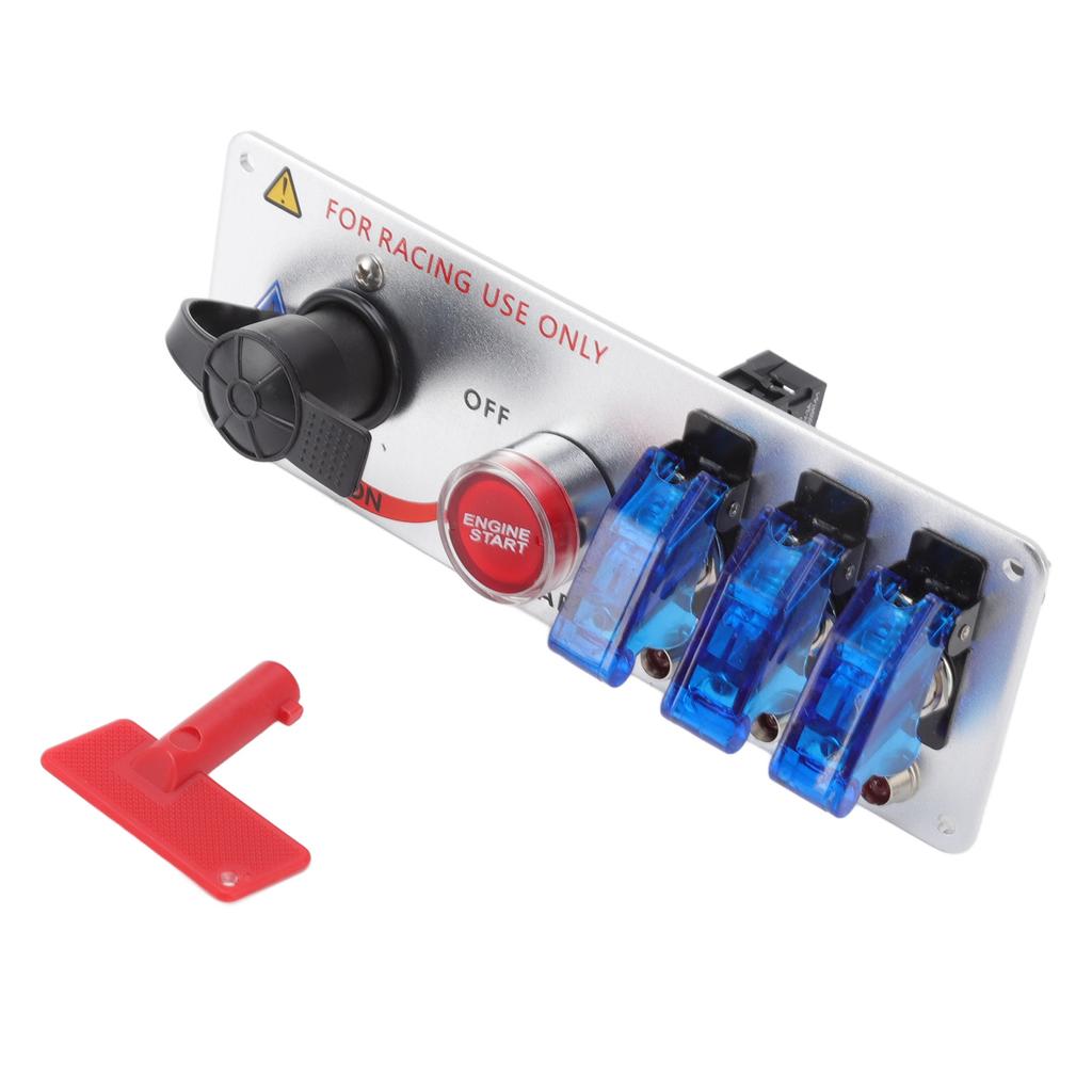 5-in-1 12V LED Kippschalter Zündpanel mit Motorstart-Druckknopf für Rennwagen Wohnmobil LKW