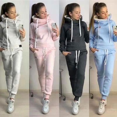 2024 Fleece Fashion Leather Patch Long-Sleeve Hooded Casual Sports Set - Autumn/Winter European & American Style