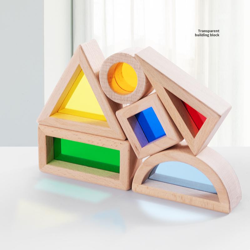 Rainbow Acrylic Stacking Building Blocks Montessori Toys Construction Toys Colorful Geometry Sensory Toy for Preschool Children