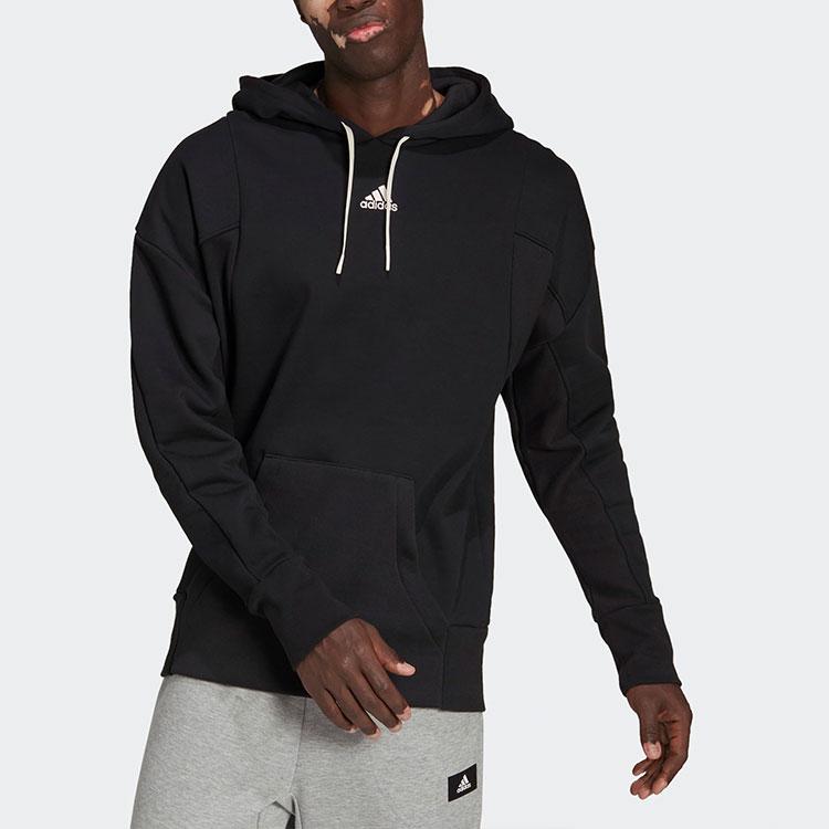 Adidas Logo Print Hooded Pullover Sweatshirt Casual Long Sleeve Tops Men Black HC3479