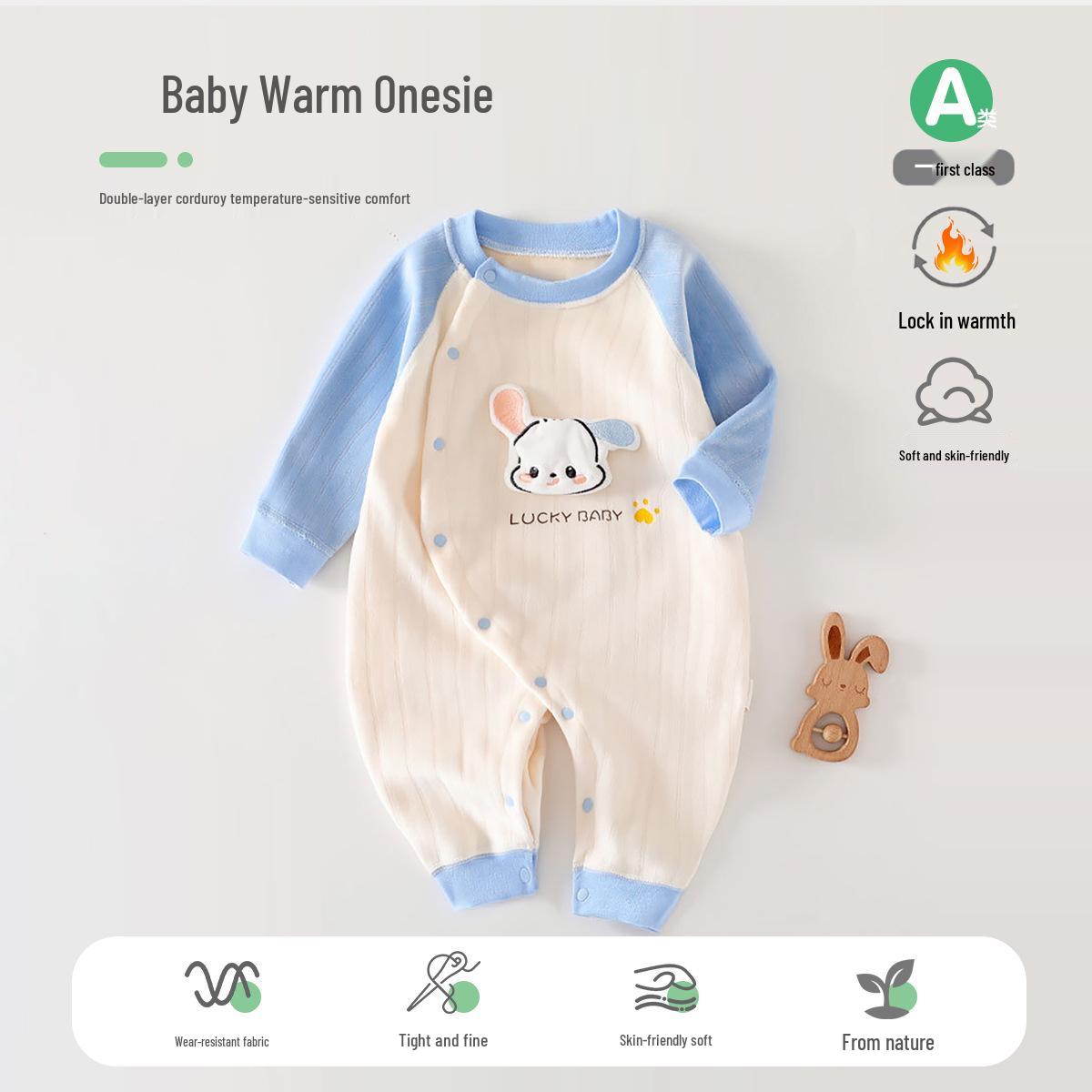 

Baby Corduroy Plush One-Piece Suit – Thick, Warm Base Layer for Spring, Autumn & Winter Size 73 (suitable for 16-19 lbs)