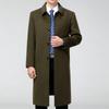 Men's Long Cashmere Coat, Below-Knee, Autumn-Winter Thick Wool Trench for Middle-Aged and Elderly.