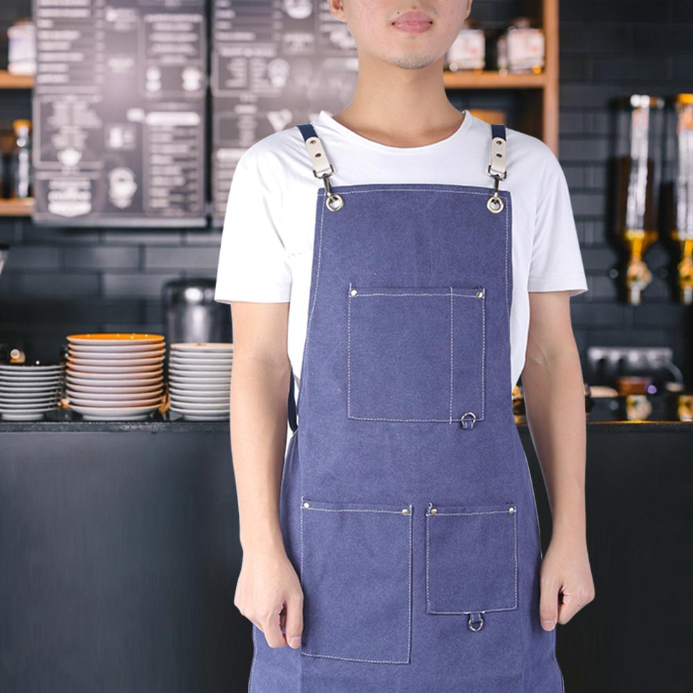Household Kitchen Waterproof Thickened Canvas Blue Apron Working Apron for Drawing Painting Barber