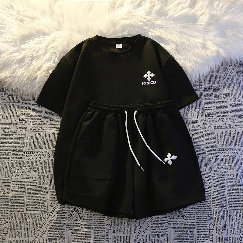 2025 Summer Korean Harajuku Short-sleeve T Shirt and Shorts Y2k Running Two-piece Set Young Girl Academic Style Casual Loose Sports Suits for Women