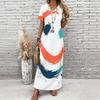 Women Plus Size V Neck Short Sleeve Printed Straight Long Dress