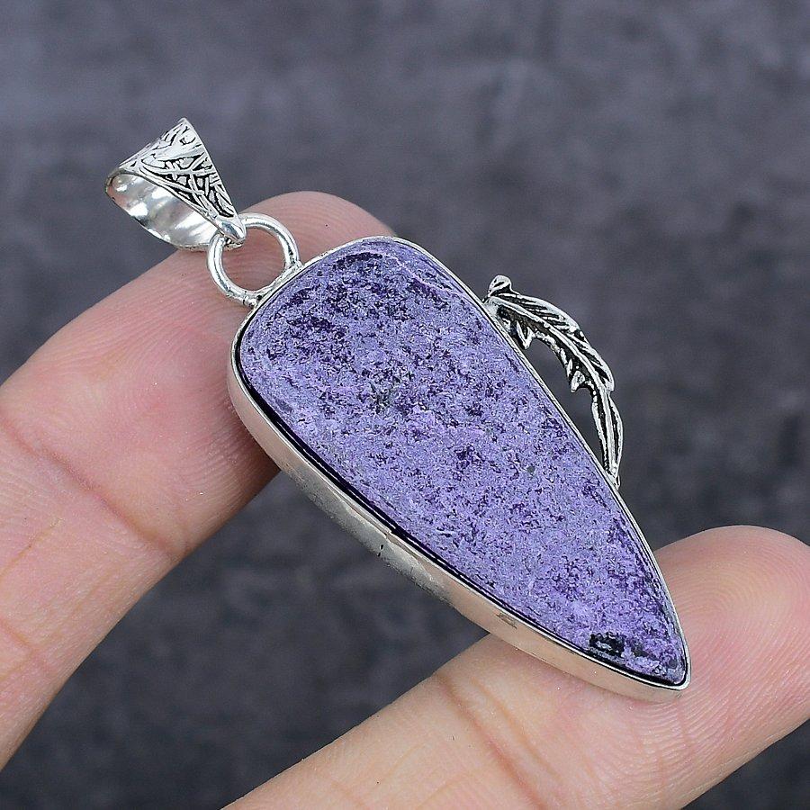 Purpurite Gemstone 925 Sterling Silver Jewelry Pendant 2.25"