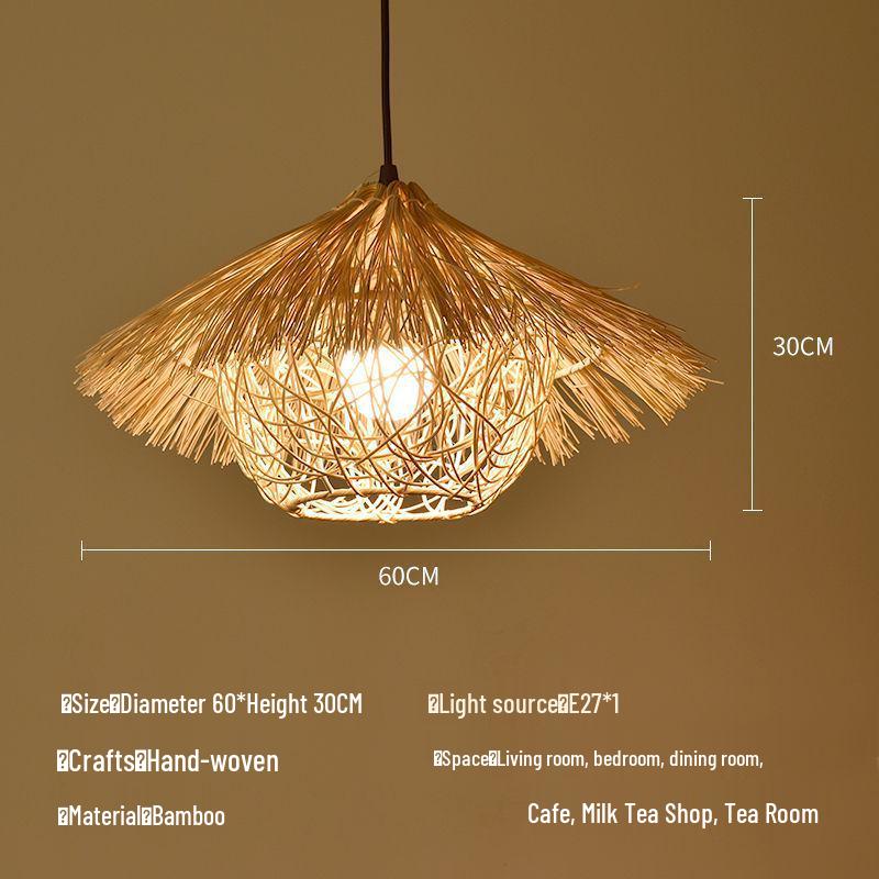 Bamboo Weaving Straw Hat Chandelier - Southeast Asian Wabi-Sabi Style Rattan Lampshade for Farmhouse Decor.