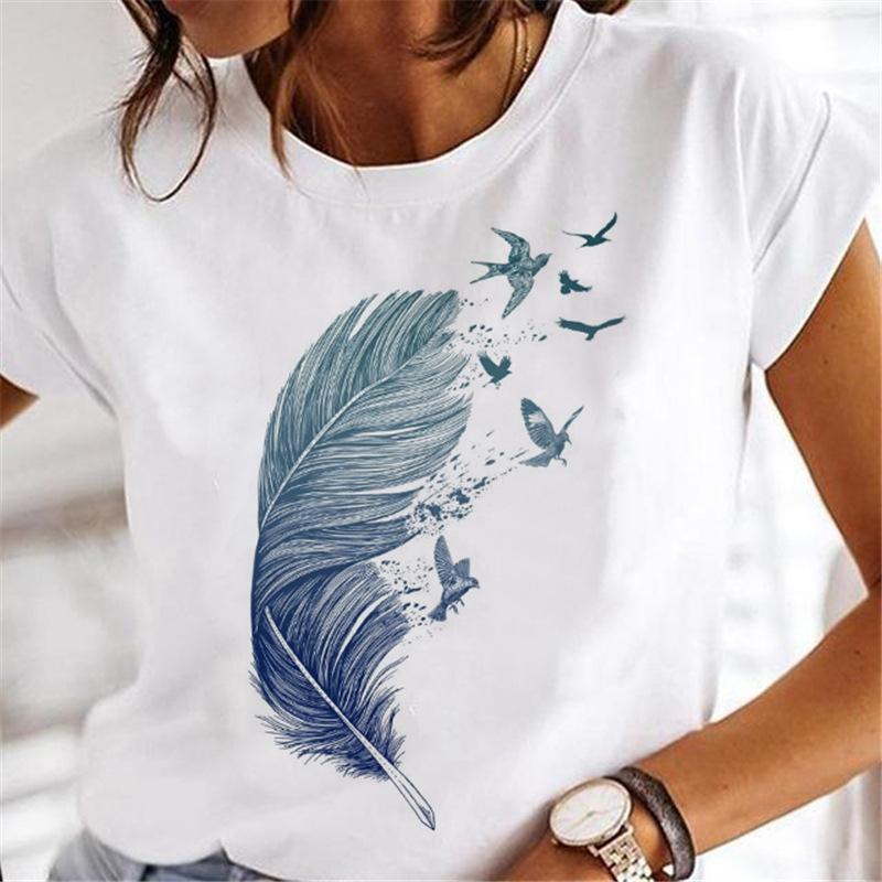 Women's Dandelion Love Butterfly Printed Letter Half Sleeve Cotton Round Neck Short Sleeve T-Shirts Women Tee