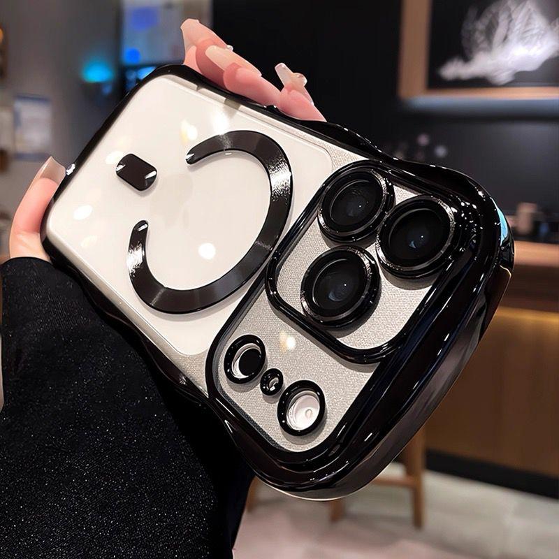 Plating Curly Wavy Clear Magnetic Case For iPhone 17 Air 16 14 15 13 Pro Max For Magsafe Charging Armor Soft Bumper Cover