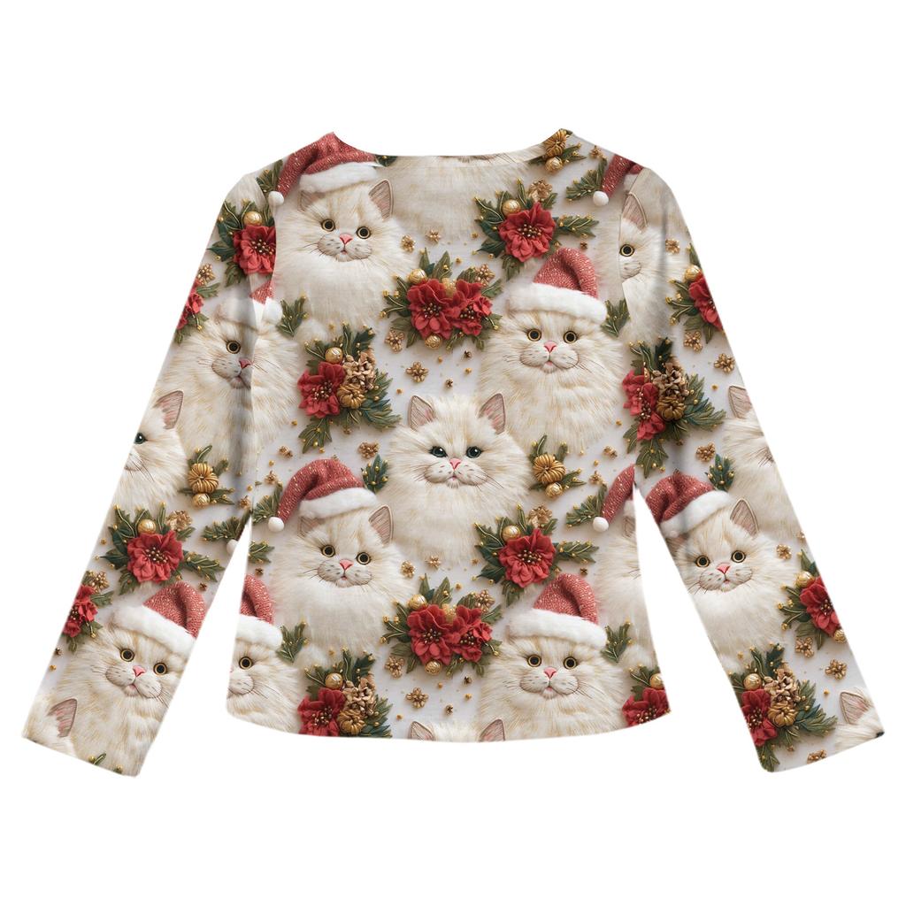 Girls' Long Sleeve Tee - Pleated Round Neck Casual Top